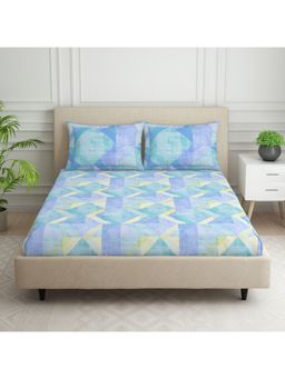 SPACES - Strokes 100% Cotton 144 TC Blue 1 Bedsheet with 2 Pillow Covers (King)