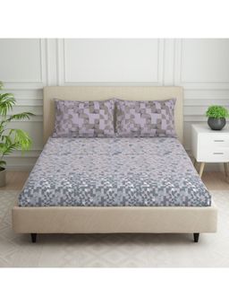 SPACES - Strokes 100% Cotton 144 TC Purple 1 Bedsheet with 2 Pillow Covers (King)