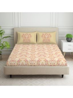 SPACES - Flamboyance 100% Cotton 144 TC Yellow 1 Bedsheet with 2 Pillow Covers (King)