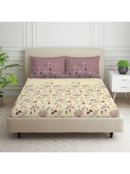 SPACES - Savoire 100% Cotton 144 TC Yellow 1 Bedsheet with 2 Pillow Covers (King)