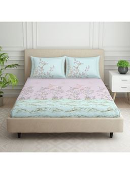 SPACES - Savoire 100% Cotton 144 TC Pink 1 Bedsheet with 2 Pillow Covers (King)