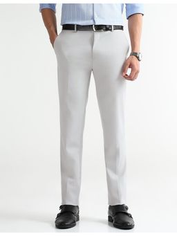 Arrow Newyork - Mens Self Design Super Slim Fit Formal Trousers - Grey