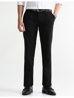 Arrow Newyork - Mens Solid Twill Pleated Formal Trousers - Black