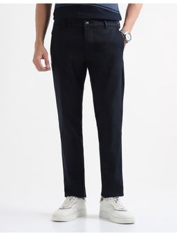 Arrow Sports - Mens Slim Fit Dobby Chinos Trousers - Navy Blue