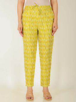 ARAMYA - Green Soft Cotton Chevron Printed Pants for Women