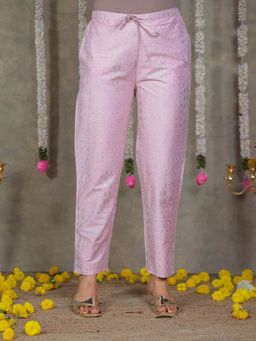 ARAMYA - Pink Romen Silk Gold Foil Pants for Women