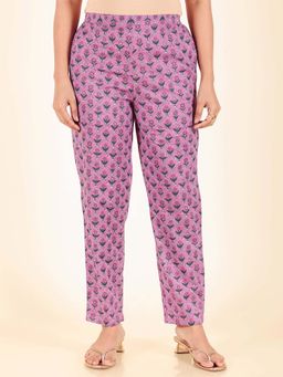 ARAMYA - Purple Soft Cotton Floral Pants for Women