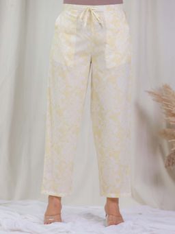 ARAMYA - Yellow Soft Cotton Floral Pants for Women