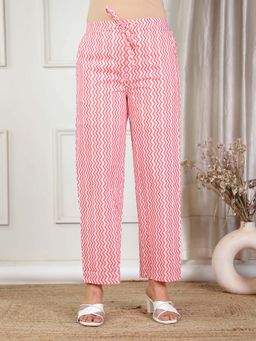ARAMYA - Pink Soft Cotton Striped Pants for Women