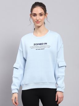 Rock.it - Women Printed Sky Blue Round Neck Full Sleeve Sweatshirt