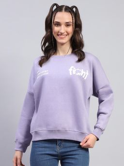 Rock.it - Women Printed Lavender Round Neck Full Sleeve Sweatshirt