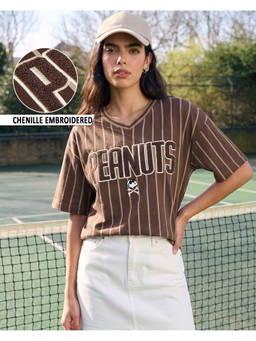 Bewakoof - Peanuts Shaved Chocolate Brown Graphic Printed Oversized T-shirt