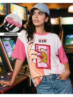 Bewakoof - Pink Graphic Printed Oversized T-shirt