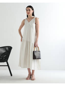 Sands of India - Women’s White Textured Bias-Cut Midi Dress