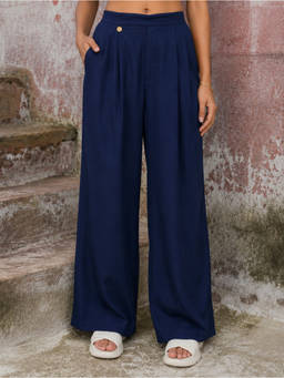 MEGASA - Navy Blue Organic Cotton Solid Pant