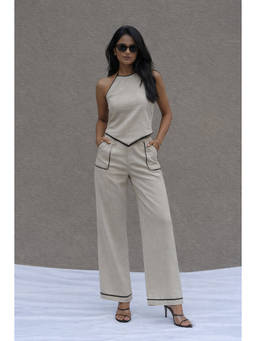 MEGASA - Ivory Cotton Flex Solid Pant