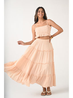 Ayrolane - Double Gauze Crimped Effect Strappy Top with Maxi Skirt