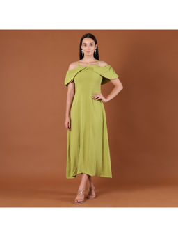CLASYY - Lime Green Off-Shoulder Ruffle Midi Dress