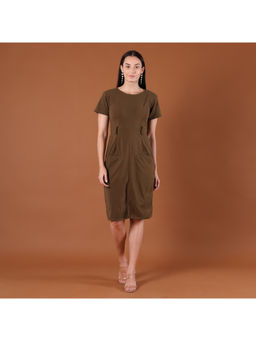 CLASYY - Olive Green Belted Bodycon Dress