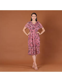 CLASYY - Pink Floral Print Pleated Dress