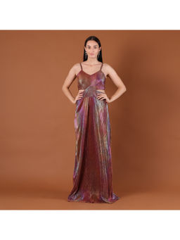 CLASYY - Holographic Iridescent Cutout Maxi Gown Dress