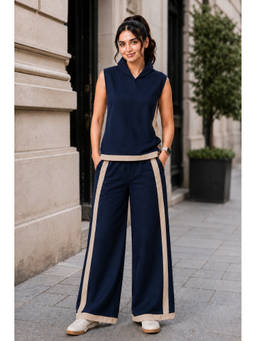 Indibelle - Navy Blue Linen Blend Relaxed fit Co-ord