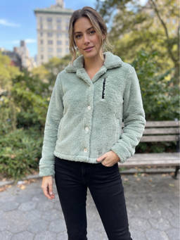 JAKANARY - Aqua Blue Solid Faux Fur Jacket