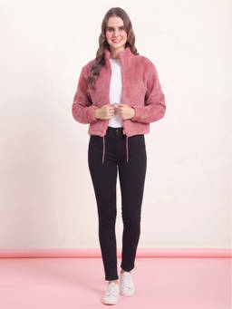 JAKANARY - Onion Pink Solid Faux Fur Jacket