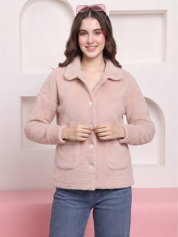 JAKANARY - Light Pink Solid Faux Fur Jacket