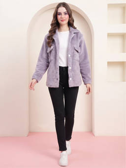 JAKANARY - Purple Solid Faux Fur Jacket