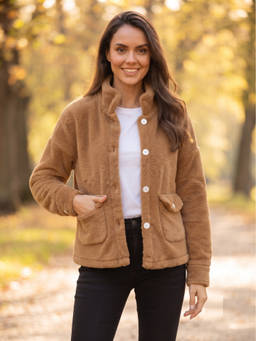JAKANARY - Brown Solid Faux Fur Jacket