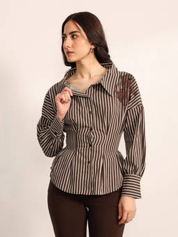 Kazo - Brown Cotton Saddle Shirt