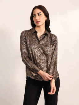 Kazo - Brown Polyester Celadon Shirt