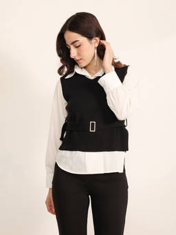 Kazo - Black Asphalt Winter Top with Belt