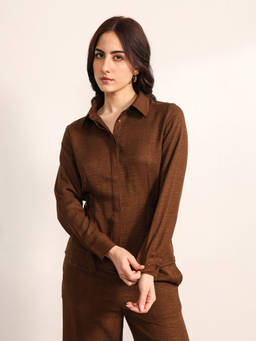Kazo - Brown Polyester Caramel Shirt