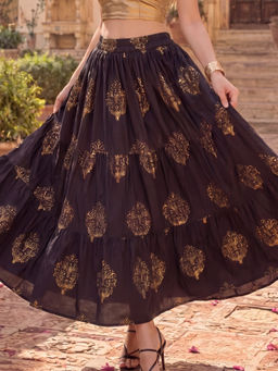 Sera - Black Cotton A-line Maxi Skirt
