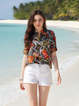 Sera - Black Crepe Mandarin Collar Top