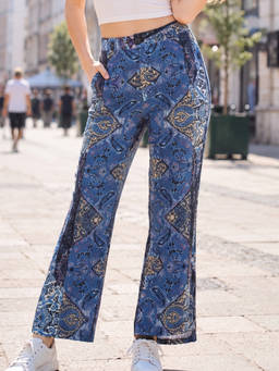 Sera - Blue Polyester Printed Pant
