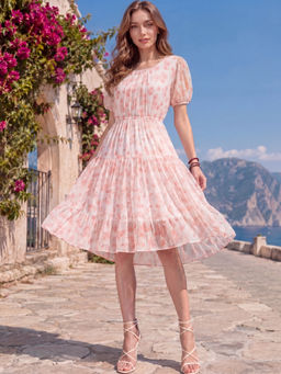 Sera - White Floral Chiffon A-Line Dress