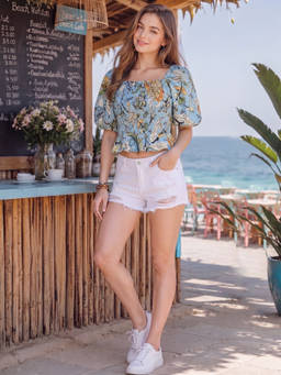 Sera - Blue Cotton Smock Crop Top