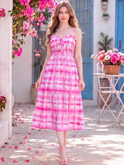 Sera - Pink Tie and Dye Fit and Flare Dresse