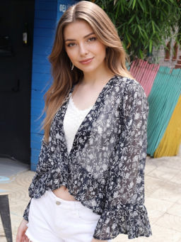 Sera - Black Chiffon Open Front Crop Shrug