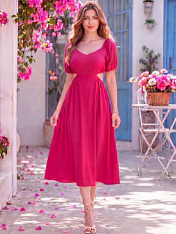 Sera - Cutout Crush Pink Bodycon Midi Party Dress