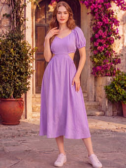 Sera - Women Purple Bodycon Midi Solid Casual Dresses