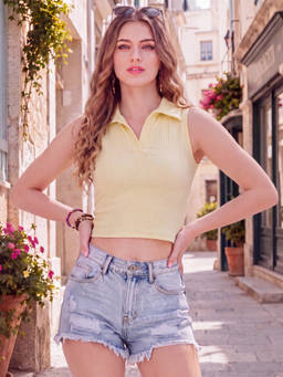 Sera - Yellow Stretchable Fitted Crop Top