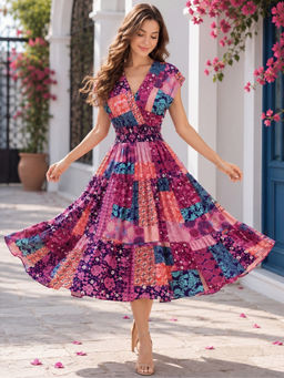Sera - Multi-Color Premium Cotton Floral Boho Midi Dress
