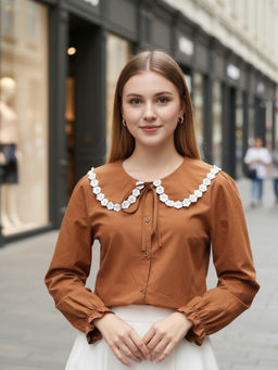 Sera - Brown Premium Cotton Ruffle Top