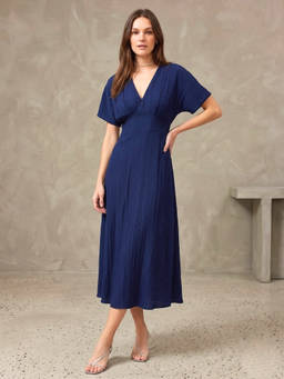 Magre - Blue Solid Empire Dress