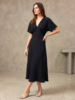 Magre - Black Solid Empire Dress