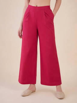 WineRed - Women Solid Wide Leg Trousers